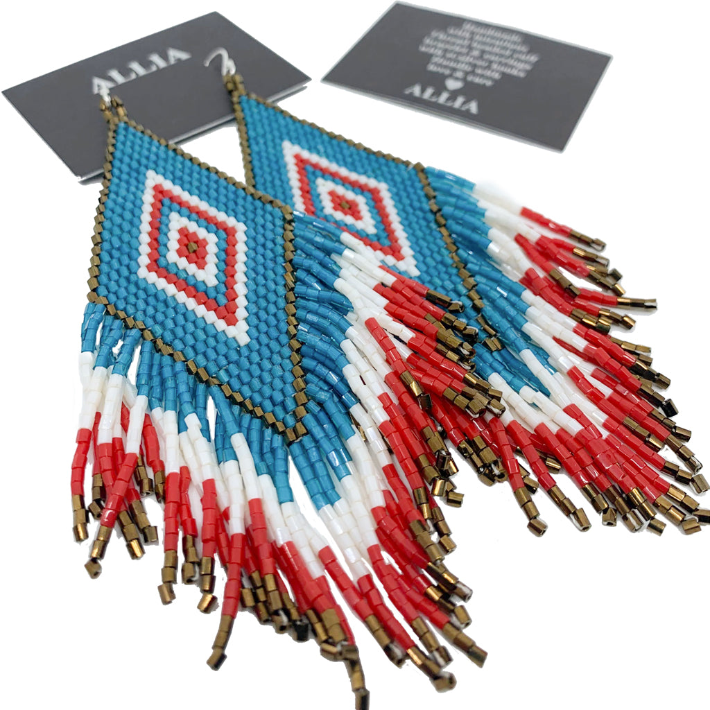 Aztec Diamond Earrings- Turquoise &amp; Red