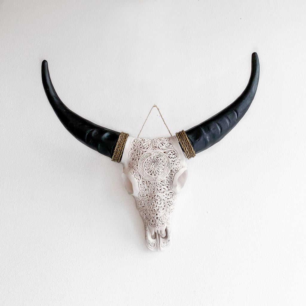 B&amp;W Resin Bull skull- Large