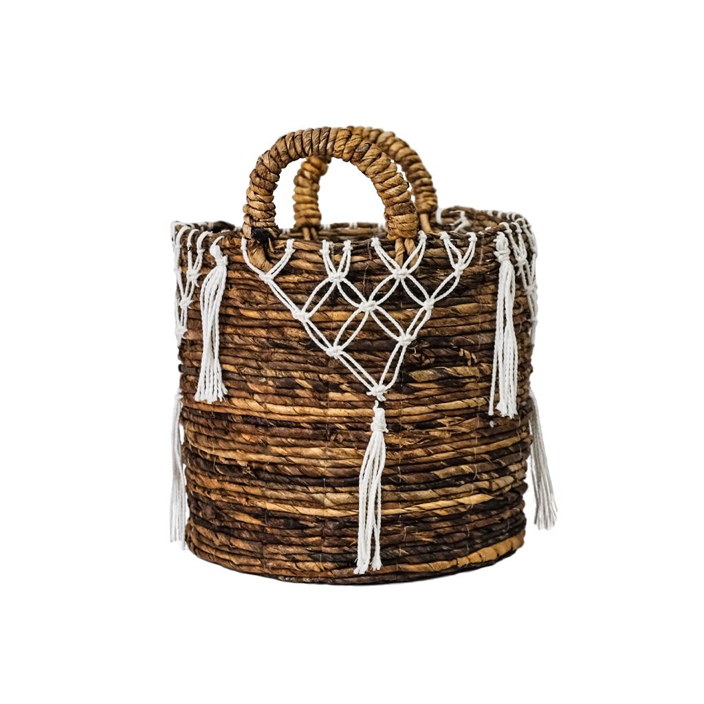 All Natural Banana Leaf Basket with Macrame