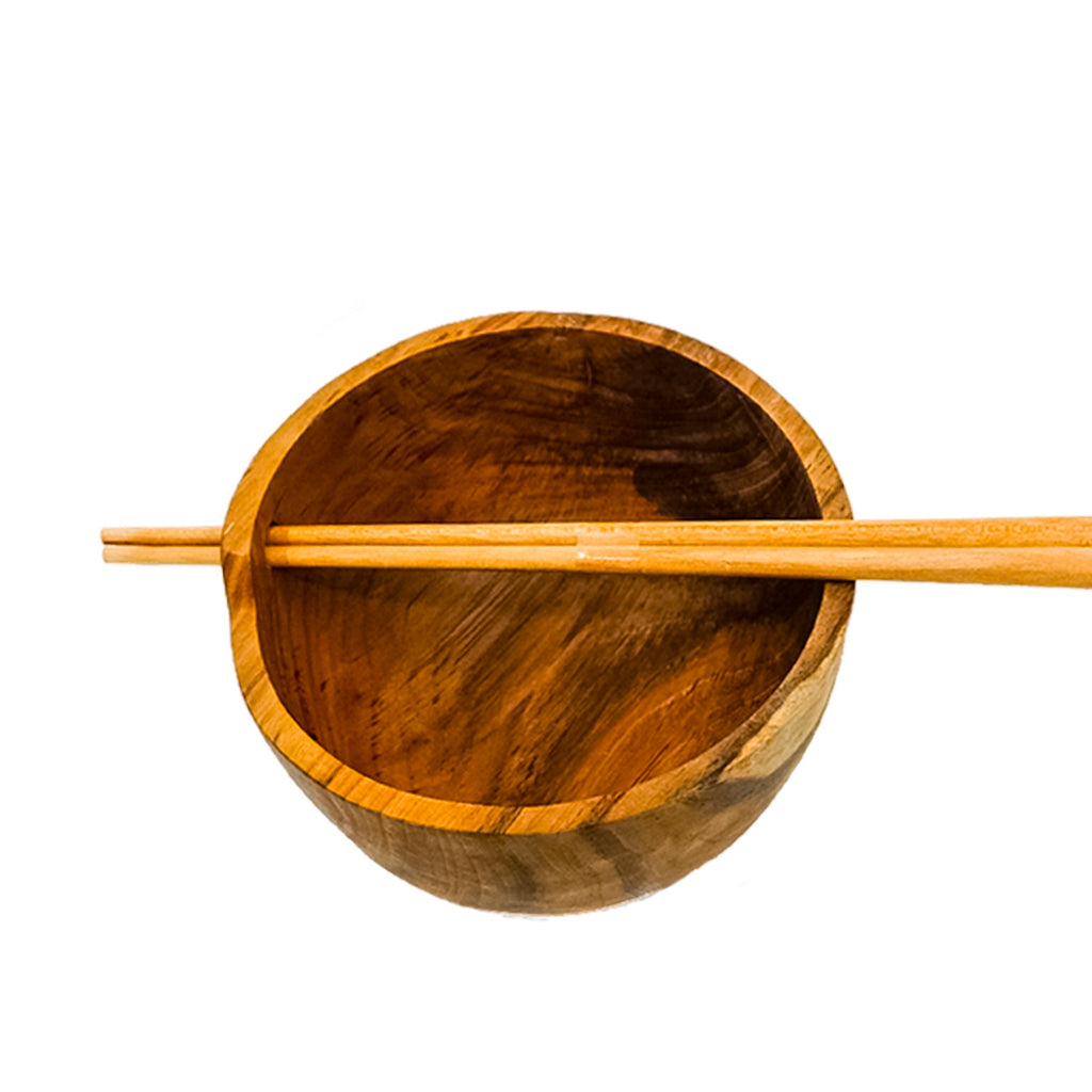 Teak Ramen Bowl with Chopsticks