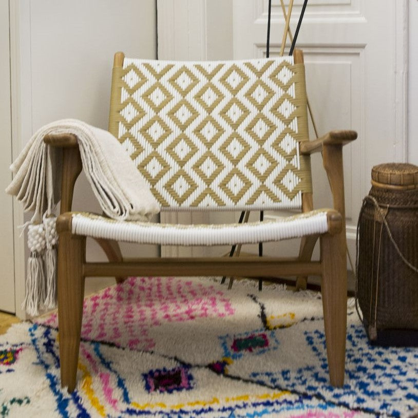 Teak and Rattan Diamond Armchair