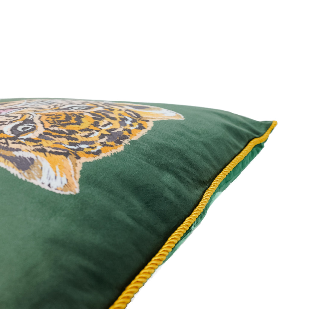 Green Velvet Leopard Cushion