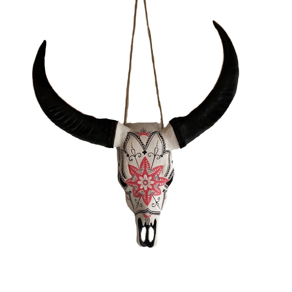 Pink Floral Bull Skull