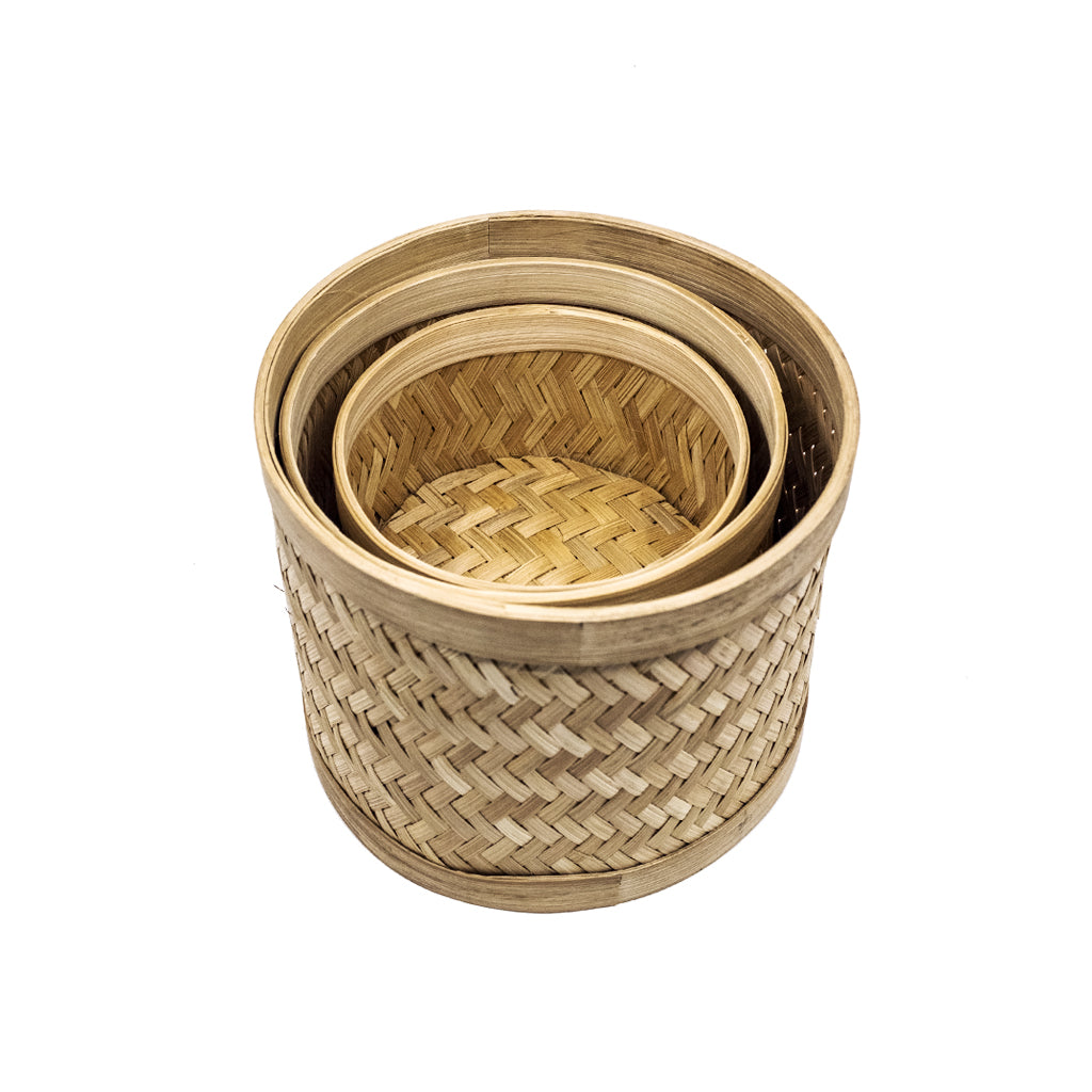 Bamboo Cylinder Treasure Box with Black Henna