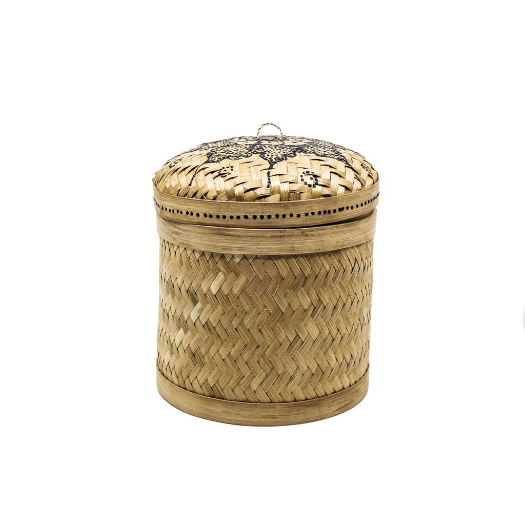 Bamboo Cylinder Treasure Box with Black Henna