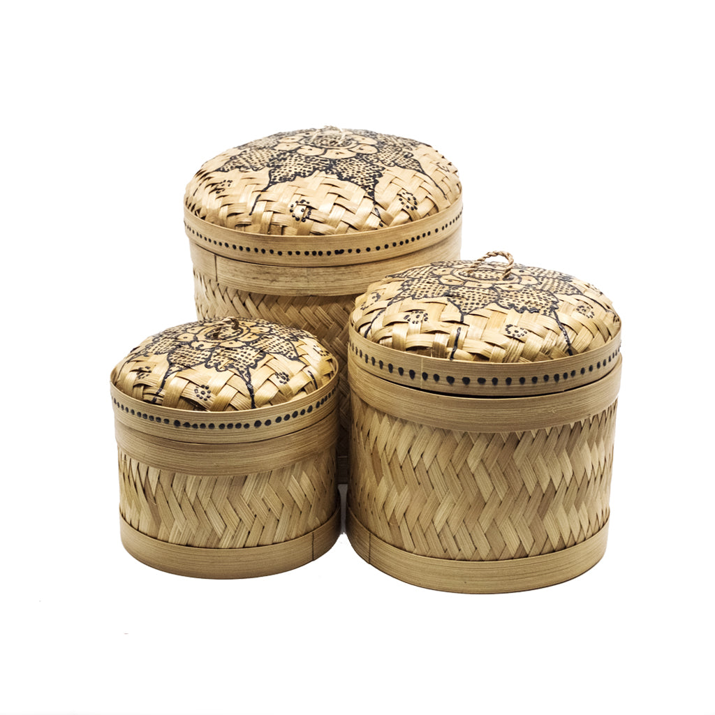 Bamboo Cylinder Treasure Box with Black Henna