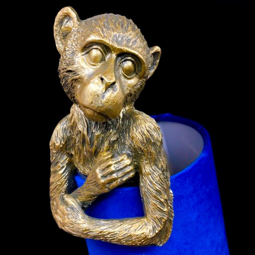 Gold Monkey Lamp with Blue Suede Shade