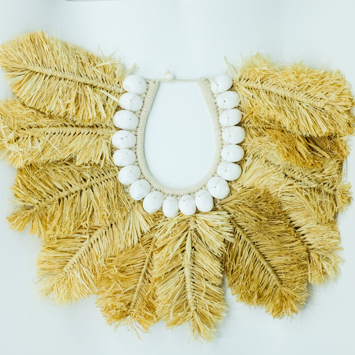 Necklace- dried grass and shells- natural