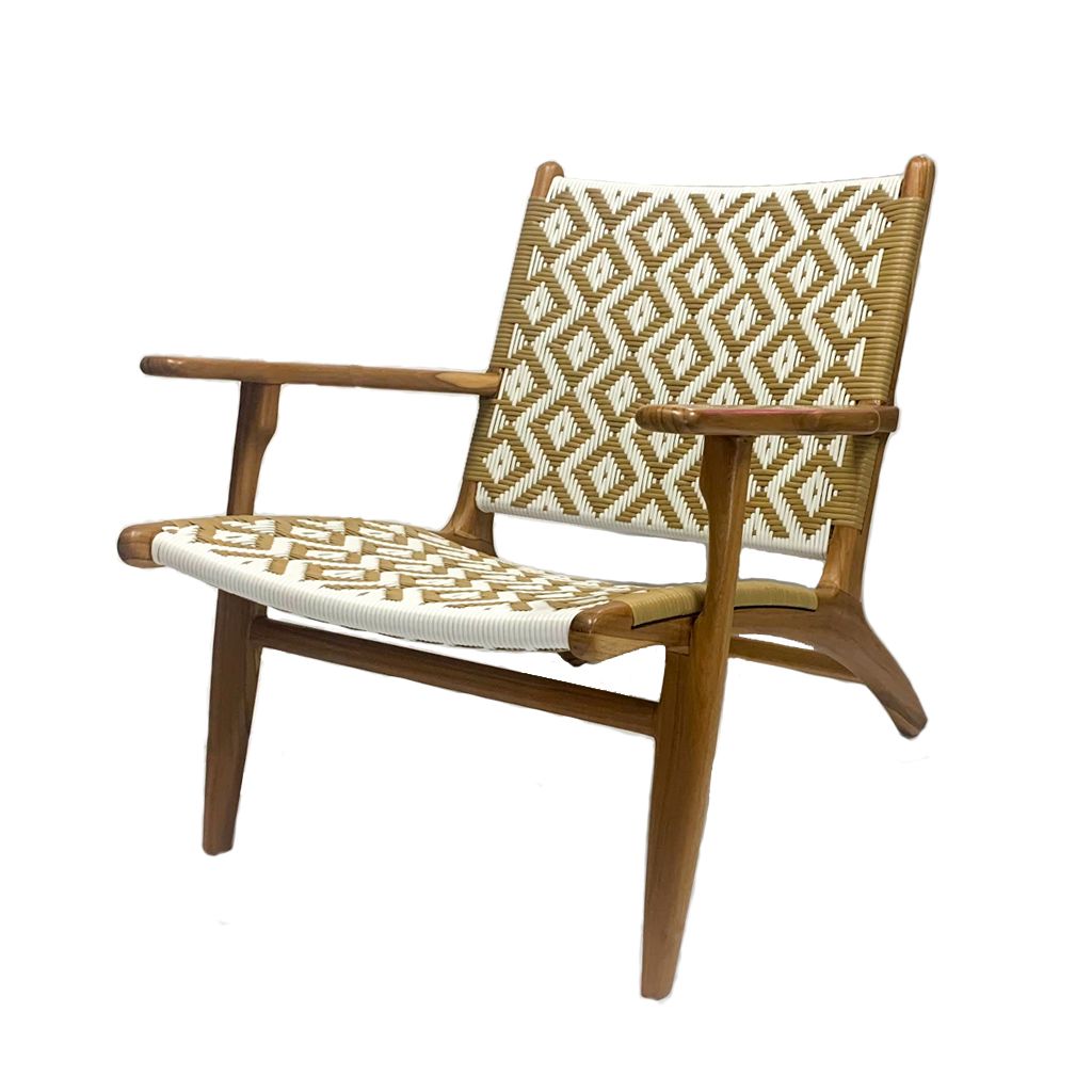 Teak and Rattan Diamond Armchair