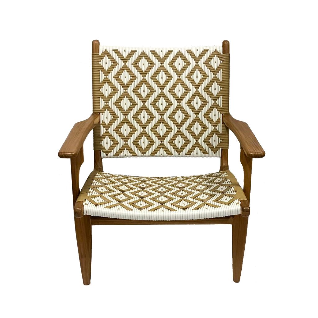 Teak and Rattan Diamond Armchair